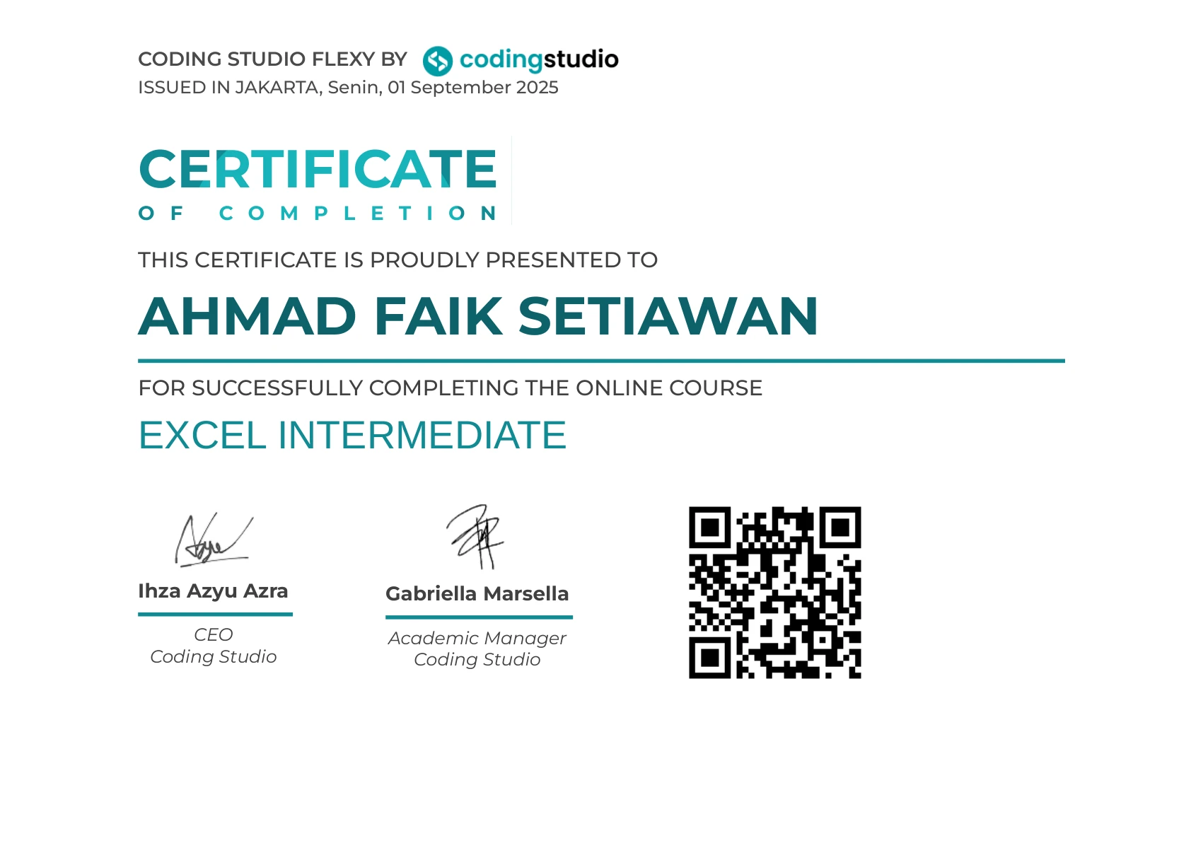 Microsoft Excel Certificate