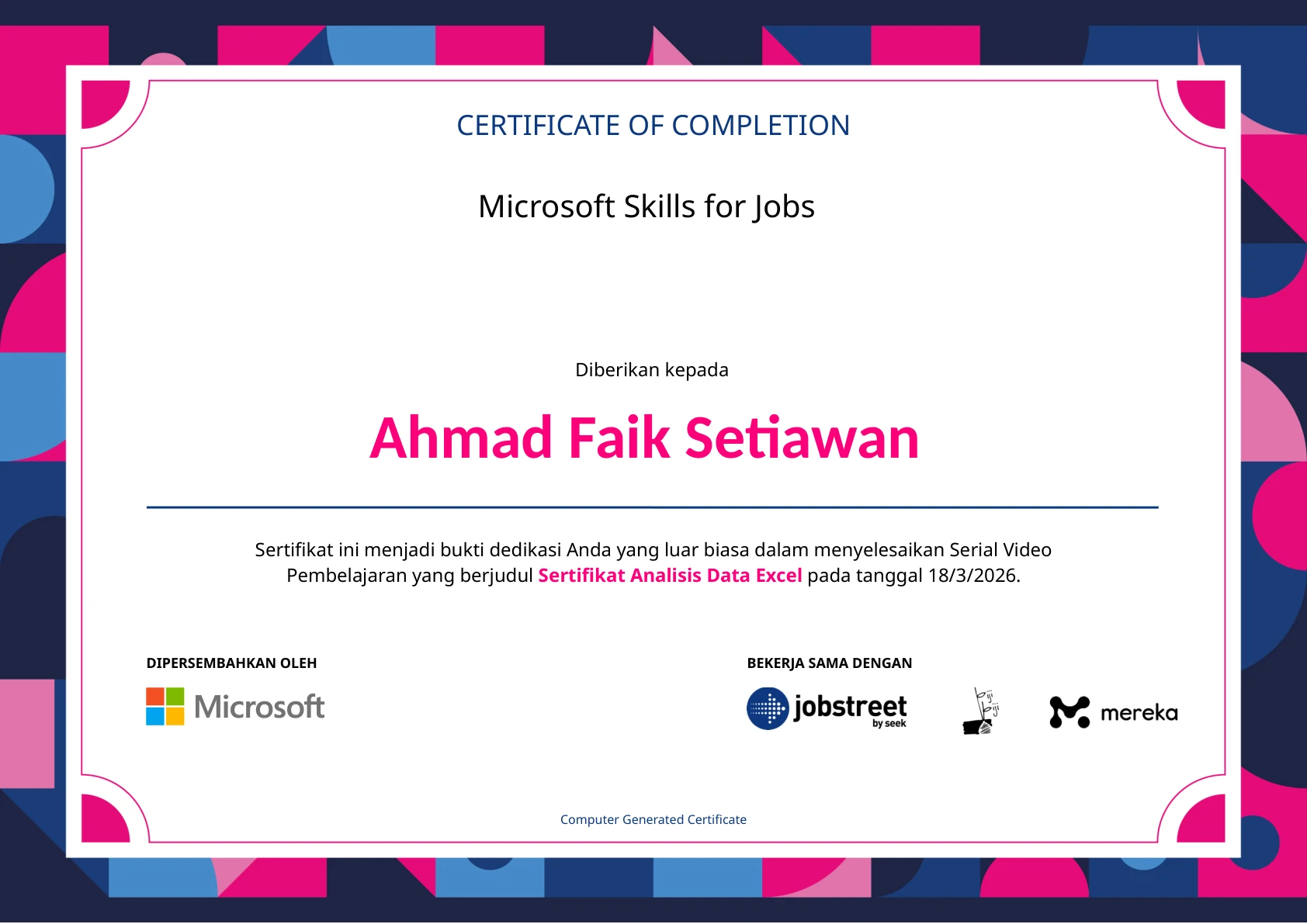 Excel for Data Analytics Certificate