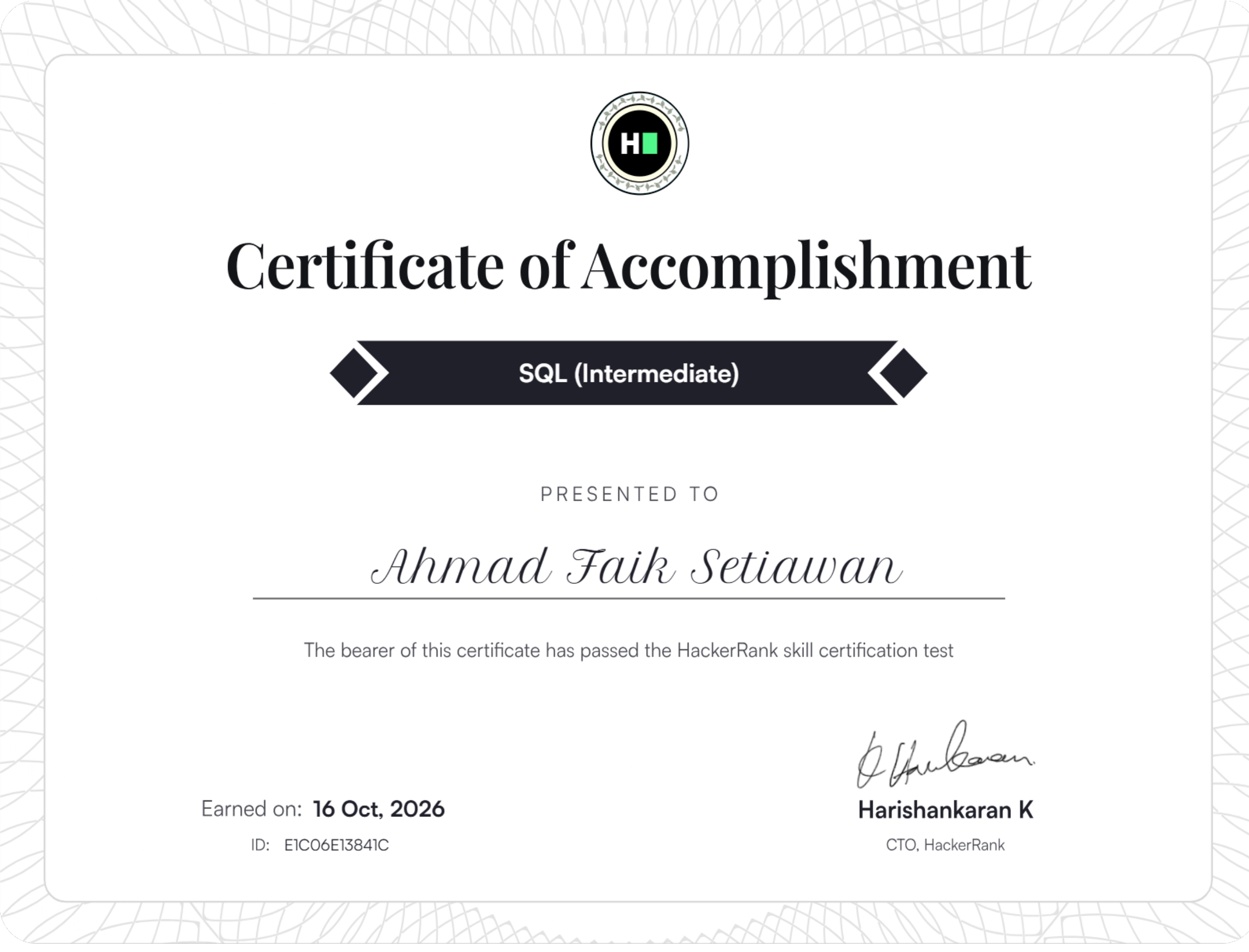 SQL Intermediate Certificate